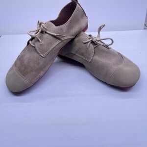Womens Casual Lace Up Flats Tan Faux Suede Comfort Barefoot Shoes Size 36 US6